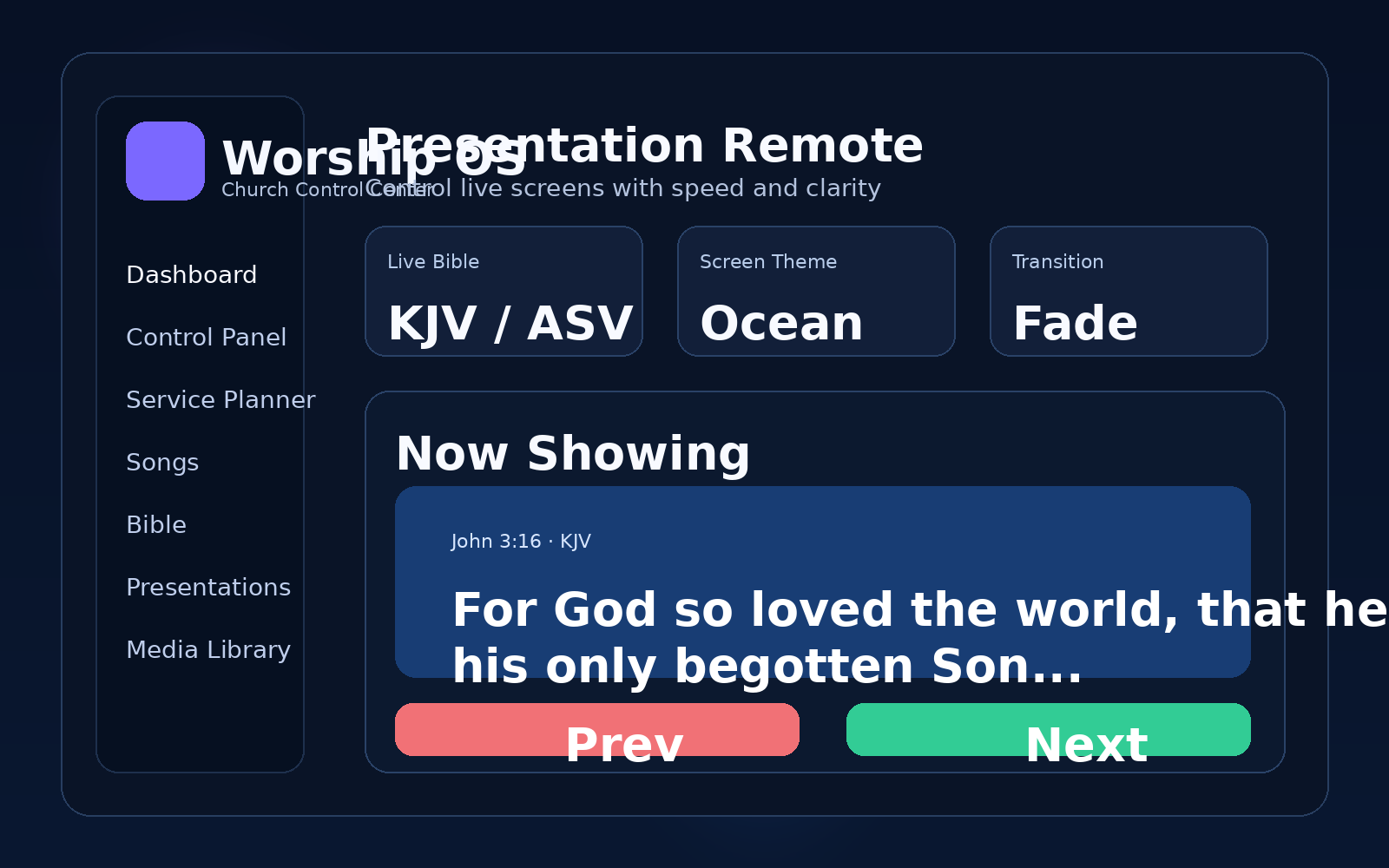 Worship OS control panel screenshot